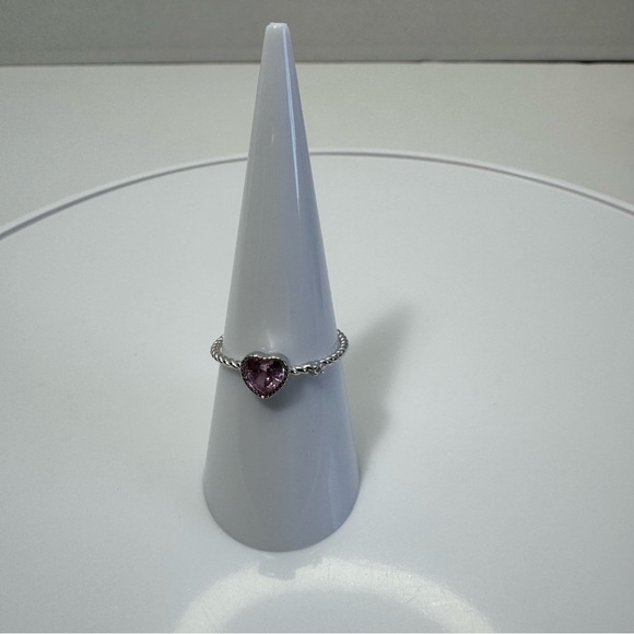 Pink Love Heart Premium Zircon 925 Sterling Silver Cross Band Rings - Picture 9 of 15